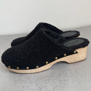 J Crew Studded Fuzzy Sherpa Wooden Mule Clogs Size 9.5 M